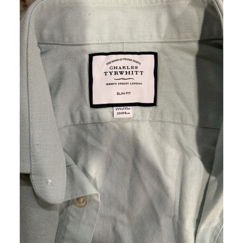 Charles Tyrwhitt 15.5 x 33 Slim Fit Light Green Dress Shirt Medium M EUC - Picture 6 of 6